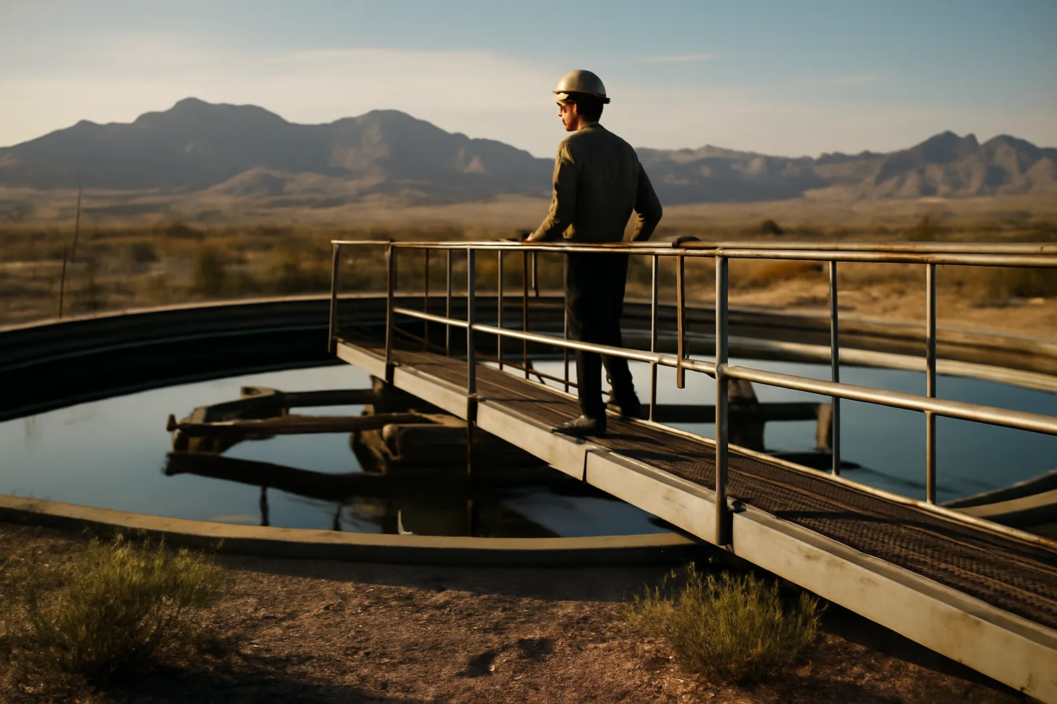 Operator on a clarifier grate at an Arizona wastewater plant