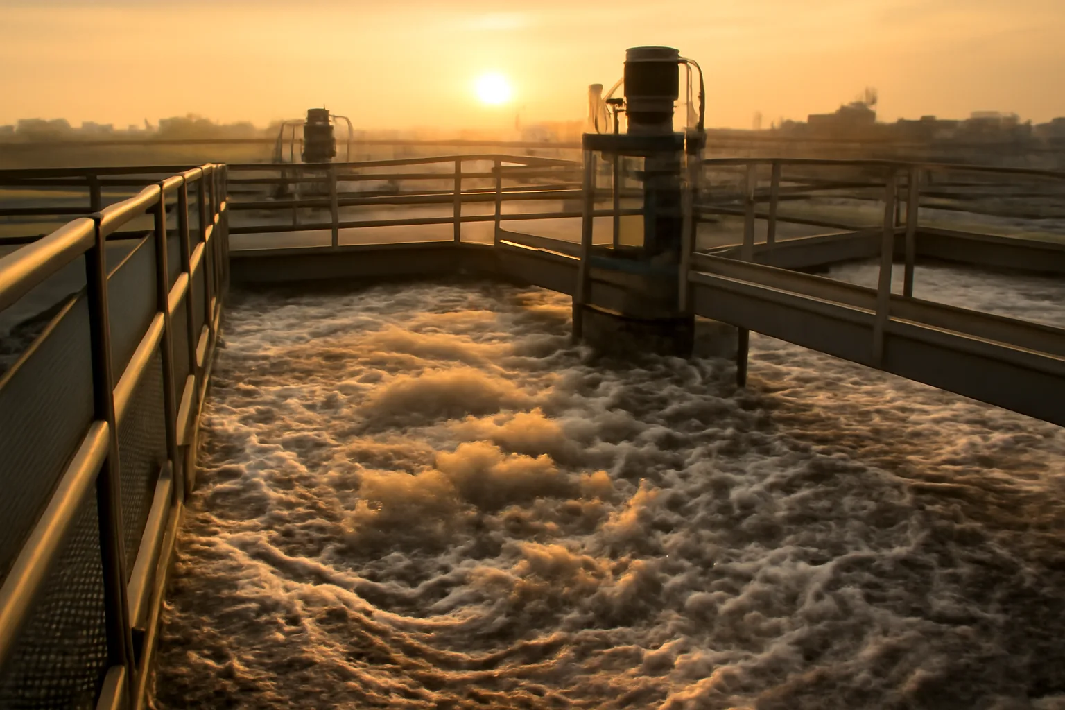 Aeration basin at an Alabama wastewater treatment plant at dawn